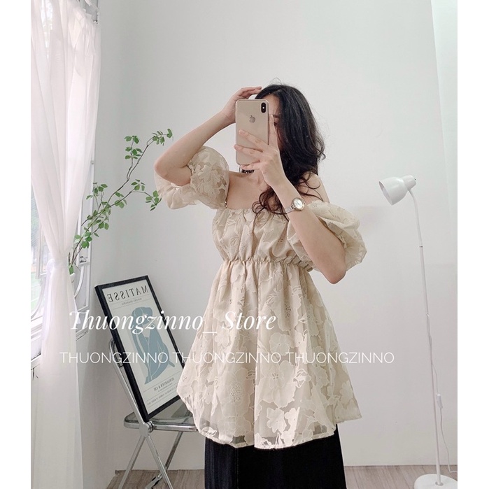 [Ảnh thật/Video]Áo Trễ Vai Laika In Hoa Dập Nổi Áo Ống Chiết Eo Hàng Quảng Châu Siêu Đẹp