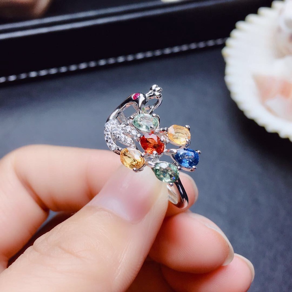 Nhẫn Mạ BạC 925 HìNh Chim Công ĐíNh Đá Xinh XắN
