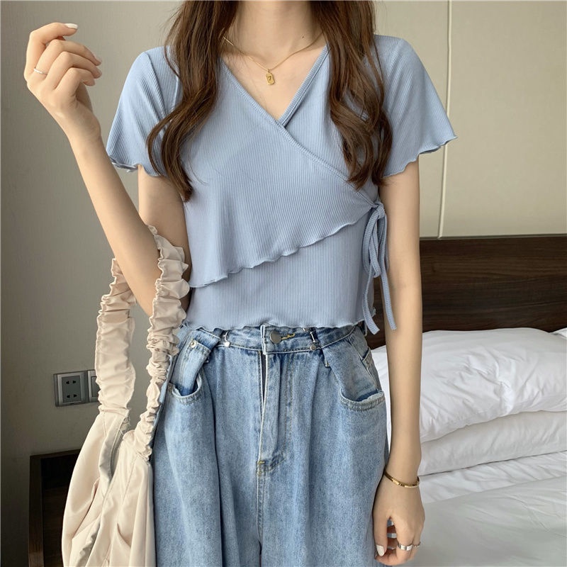 Áo Thun NgắN Tay Cổ Chữ V 2022 ThờI Trang Cho Nữ JL-TX-276