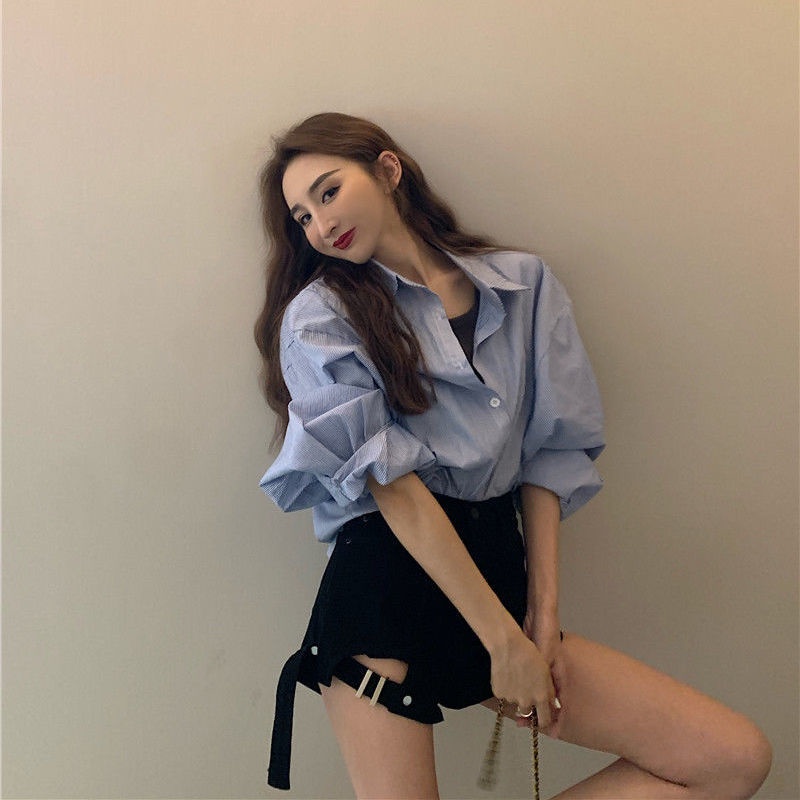 Jiashucheng Quần Short Denim Chữ a Lưng Cao Ống Rộng Rách Gối Phong Cách Mới Mùa Hè Cho Nữ