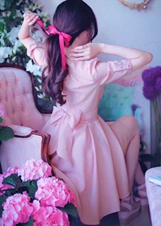 Đầm hồng xoè thắt eo v2 (kèm hình thật)