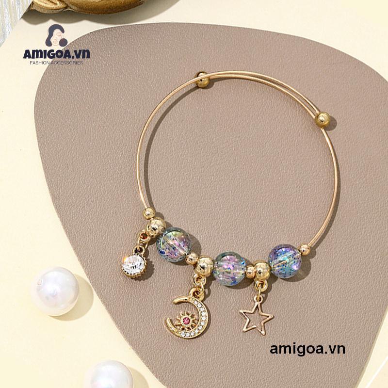 Vòng Đeo Tay Đính Hạt Họa Tiết Mặt Trăng / Ngôi Sao Phong Cách Hàn Quốc