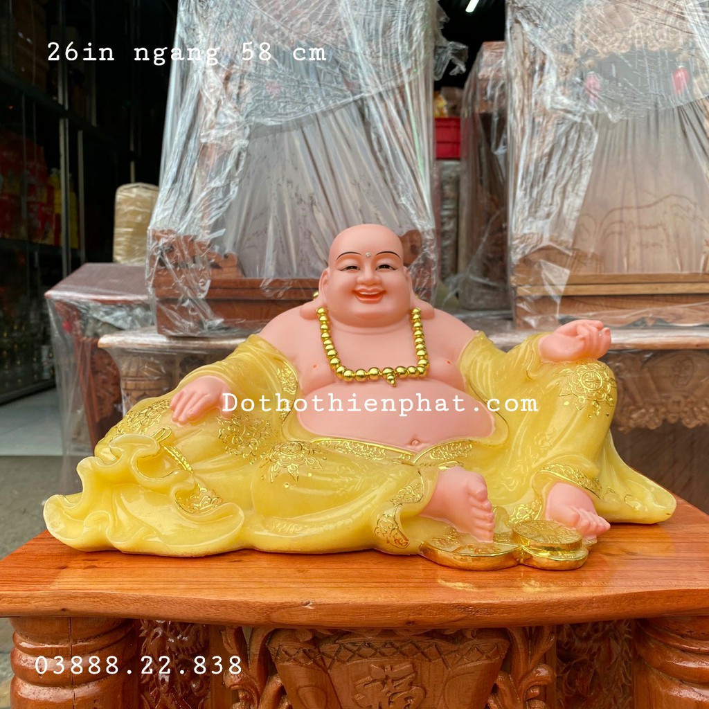 Tượng phật di lặc đá 26in ngang 58cm màu vàng rất đẹp