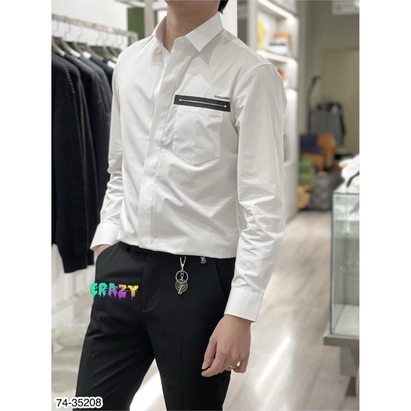 Áo Sơ Mi Dài Tay Trắng DSQ Vạch Túi Siêu Hot - Áo Sơ Mi Trắng Dsq Cao Cấp