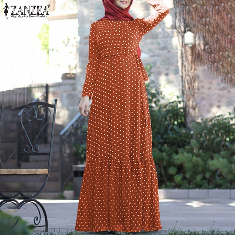 Đầm maxi ZANZEA tay dài nhiều tầng in họa tiết thời trang dành cho bạn nữ