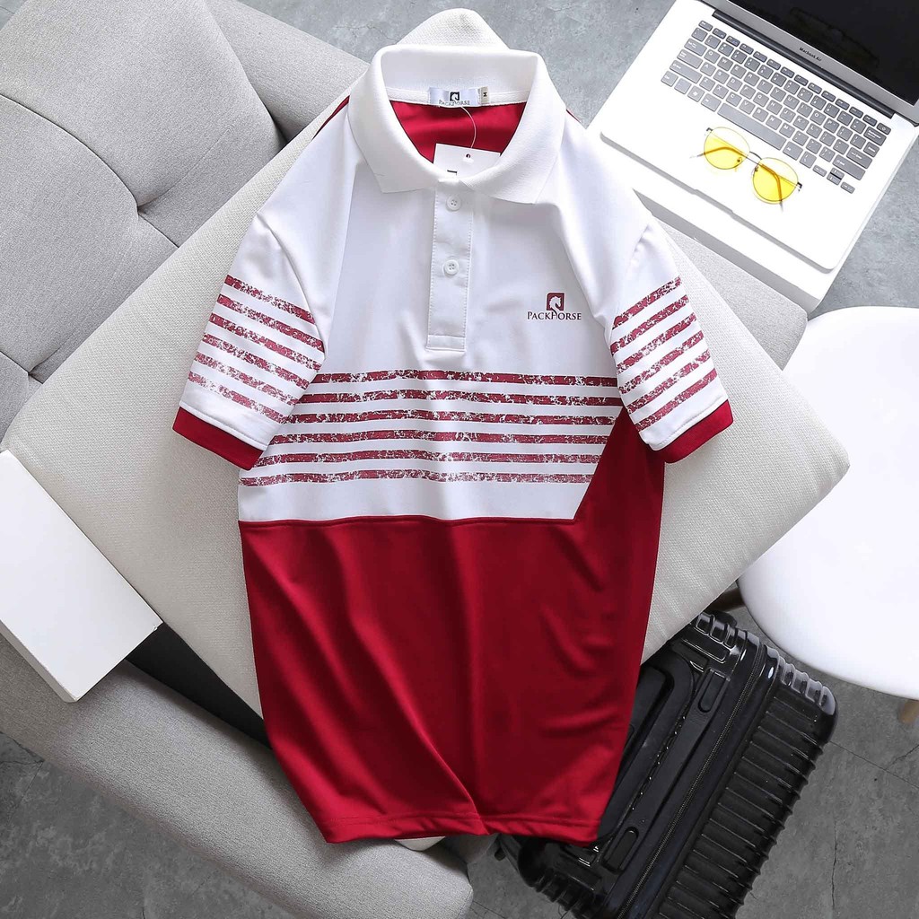 Áo polo nam PACKHORSE phối sọc ngang - Chất liệu poly cao cấp form regular fit, thoải mái cho mùa hè THE BASIC STORE