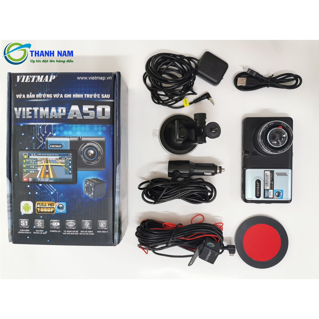 Camera hành trình Vietmap A50 ghi hình trước sau, dẫn đường cảnh báo tốc độ trên 63 tỉnh thành, hàng chính hãng.