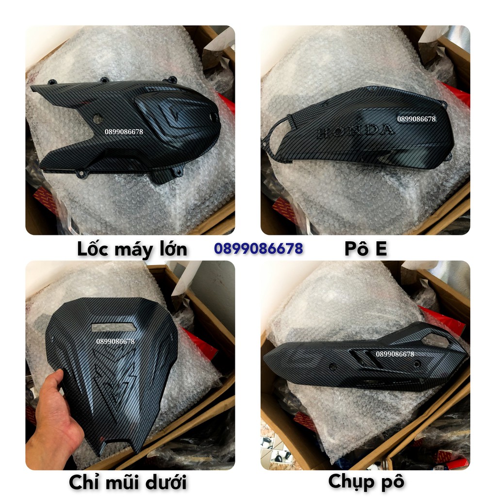 Phụ kiện Ốp Carbon Honda Air Blade AB 2020 2021 - Pô E, Che Pô, Quạt Gió, Lốc Máy, Ốp Hông, Tay Xách, Thảm Chân Cacbon