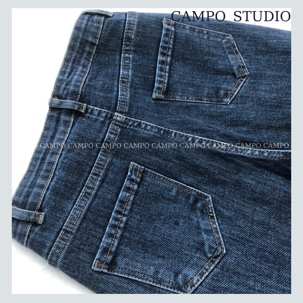 Quần bò ống đứng cắt gấu xanh đậm CAMPO quần jeans co giãn nâng mông hàn quốc