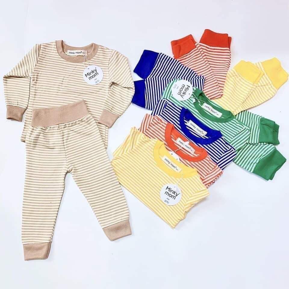 Bộ Quần Áo Dài Tay Kẻ Cạp Cao Minky Mom Cao Cấp Cho Bé SS22-CHICOMA