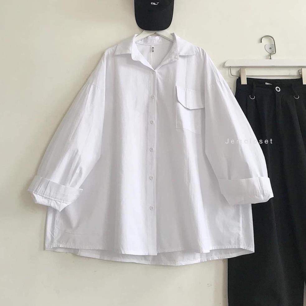 Áo sơ mi trắng túi nắp phồng tay unisex cực xinh xưởng sỉ nguyễn hoa , '