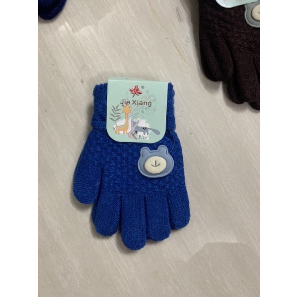 (1 đôi) găng tay len dày dặn gắn hình gấu cho các bé từ 3-6 tuổi.