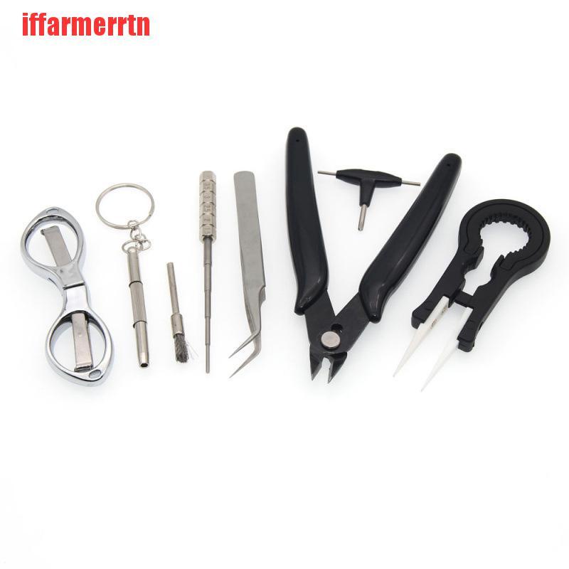 {iffarmerrtn}9Pc Vape DIY Tool Bag Electronic Cigarette Ceramic Tweezers Pliers Wire Coil Jig YRS