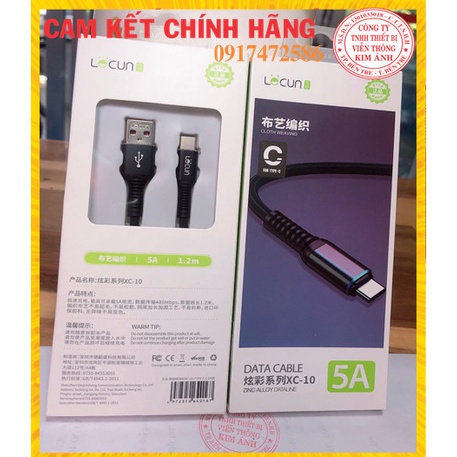 Type C- Dây sạc nhanh Lecun XC-10, sạc nhanh 5V- 5A, bện vải dù - Hàng Chính Hãng bảo hành 12 tháng