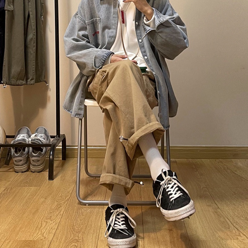 ✦ AFFLIGA ✦Quần ống rộng phối túi lớn phong cách Harajuku Nhật Bản cho nam và nữ