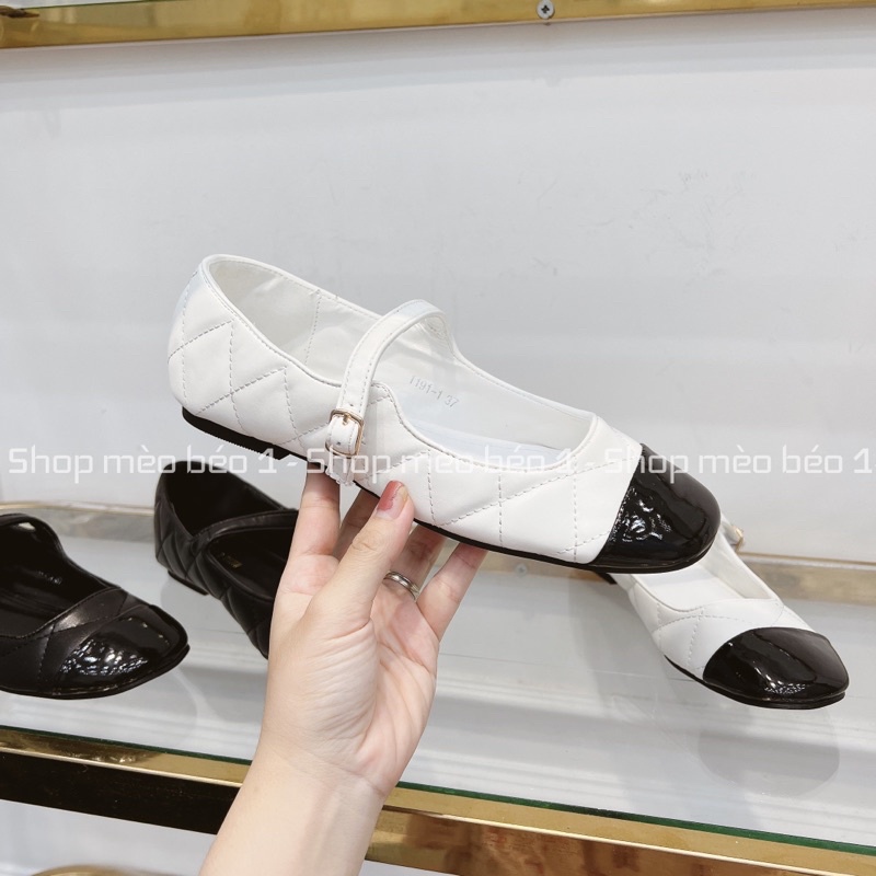 Giày búp bê cnk quai ngang mũi tròn trần chỉ đế bệt fullbox