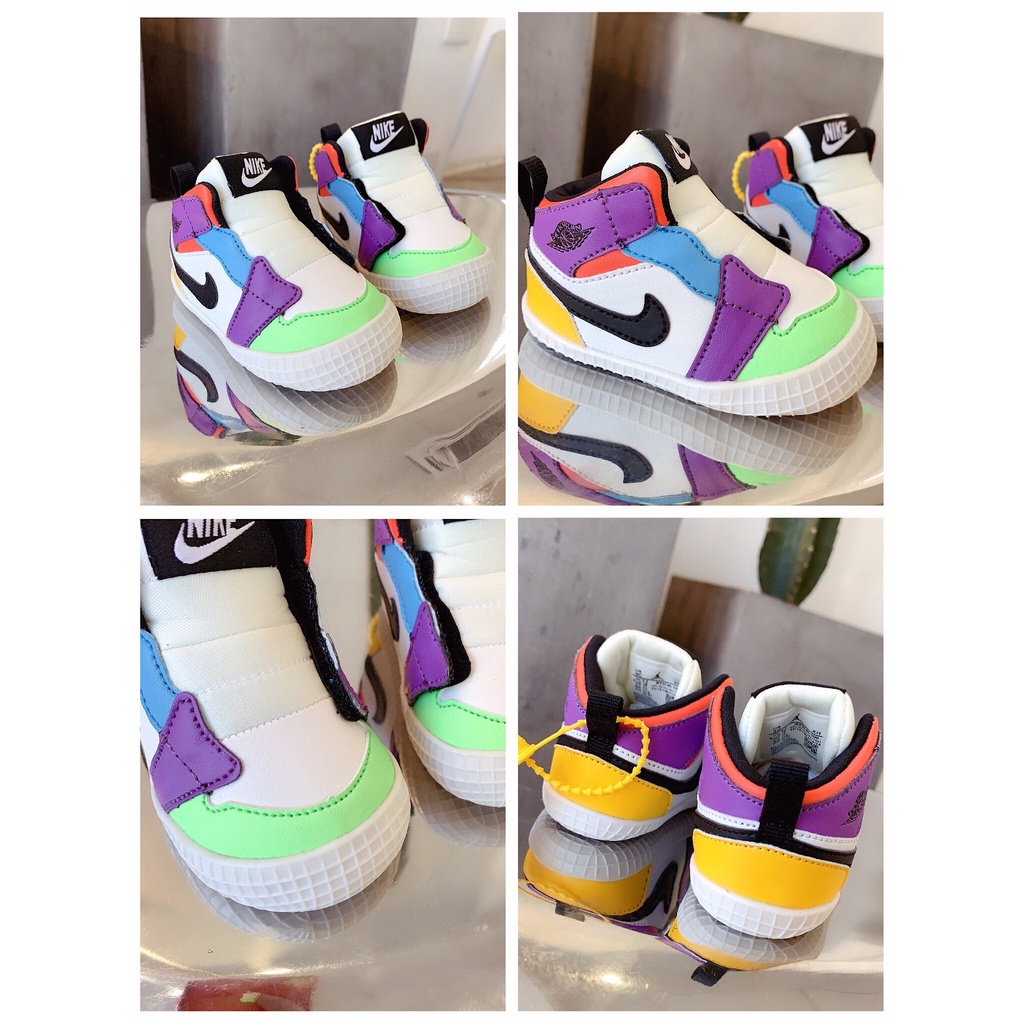 276*hàng Có Sẵn * Giày Nike Air Jordan1 AJ1 Cổ Cao Hở Ngón Màu Đen Làm Quà Tặng Cho Bé Từ 4-12 Tháng