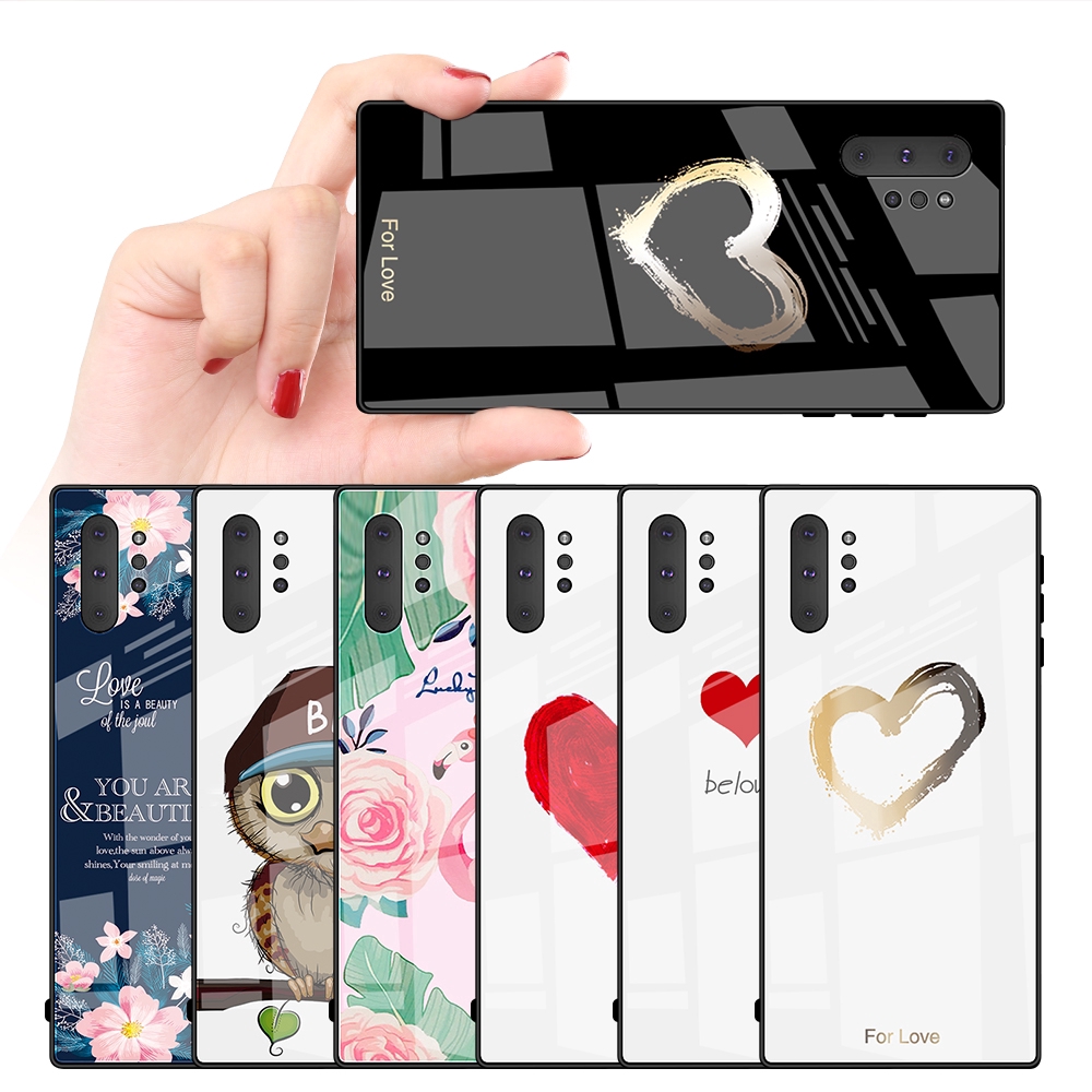 Ốp điện thoại mặt kính cường lực hình trái tim chim hồng hạc cho Samsung Galaxy Note 10 Plus / Note 10 | BigBuy360 - bigbuy360.vn