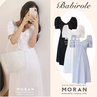 (ORDER) Váy MORAN cộc tay xòe dài thiết kế cổ vuông xoắn ngực đơn giản nhẹ nhàng Hàn Quốc