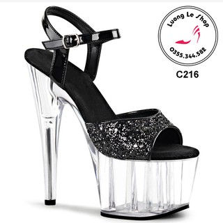 Giày cao gót 15cm gót  nhọn đế trong quai nhũ 3 màu bạc đen xanh ms C216