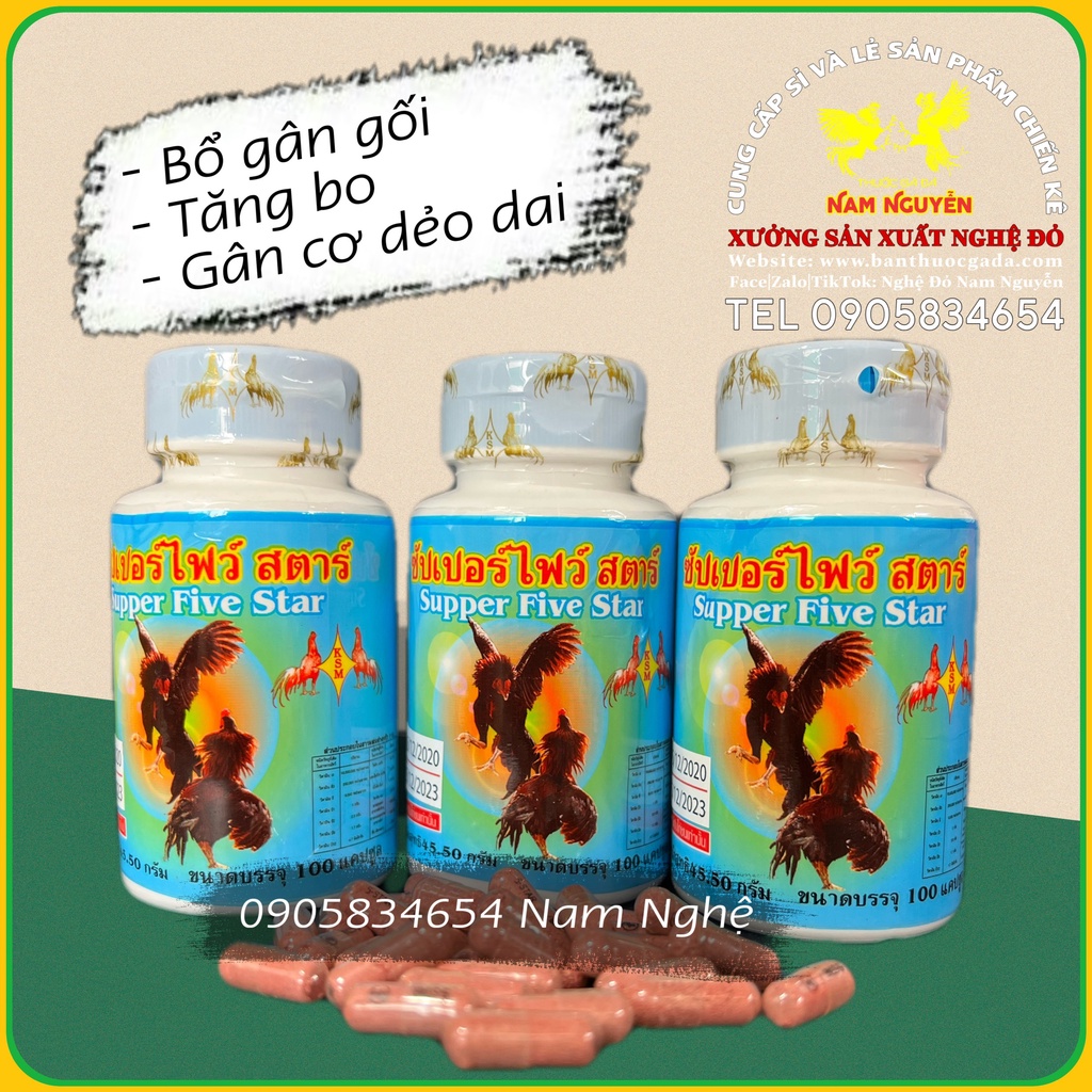 SUPER FIVE STAR HỦ 100 VIÊN Bổ gân, cứng xương xanh cho gà đá