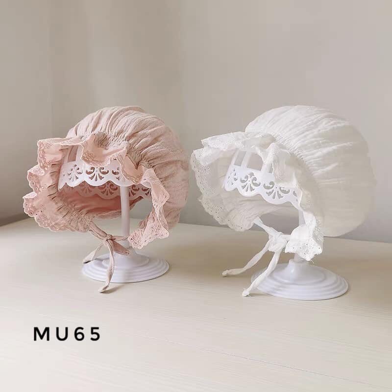 Mũ ren tiểu thư có dây MU65 cho bé 0-12m