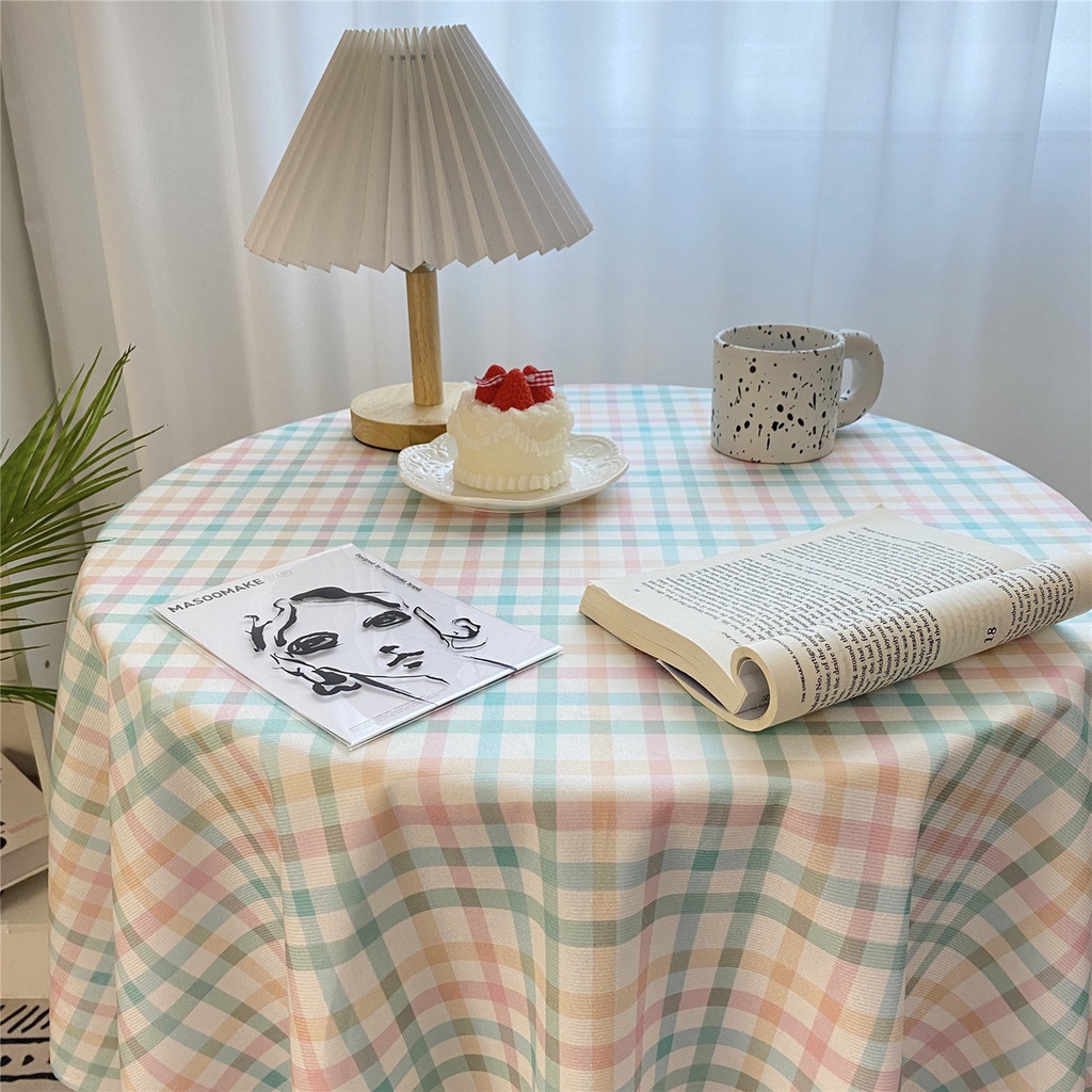 Khăn Trải Bàn Hình Vuông/Tròn/Trái Tim Họa Tiết Kẻ Sọc Ca Rô