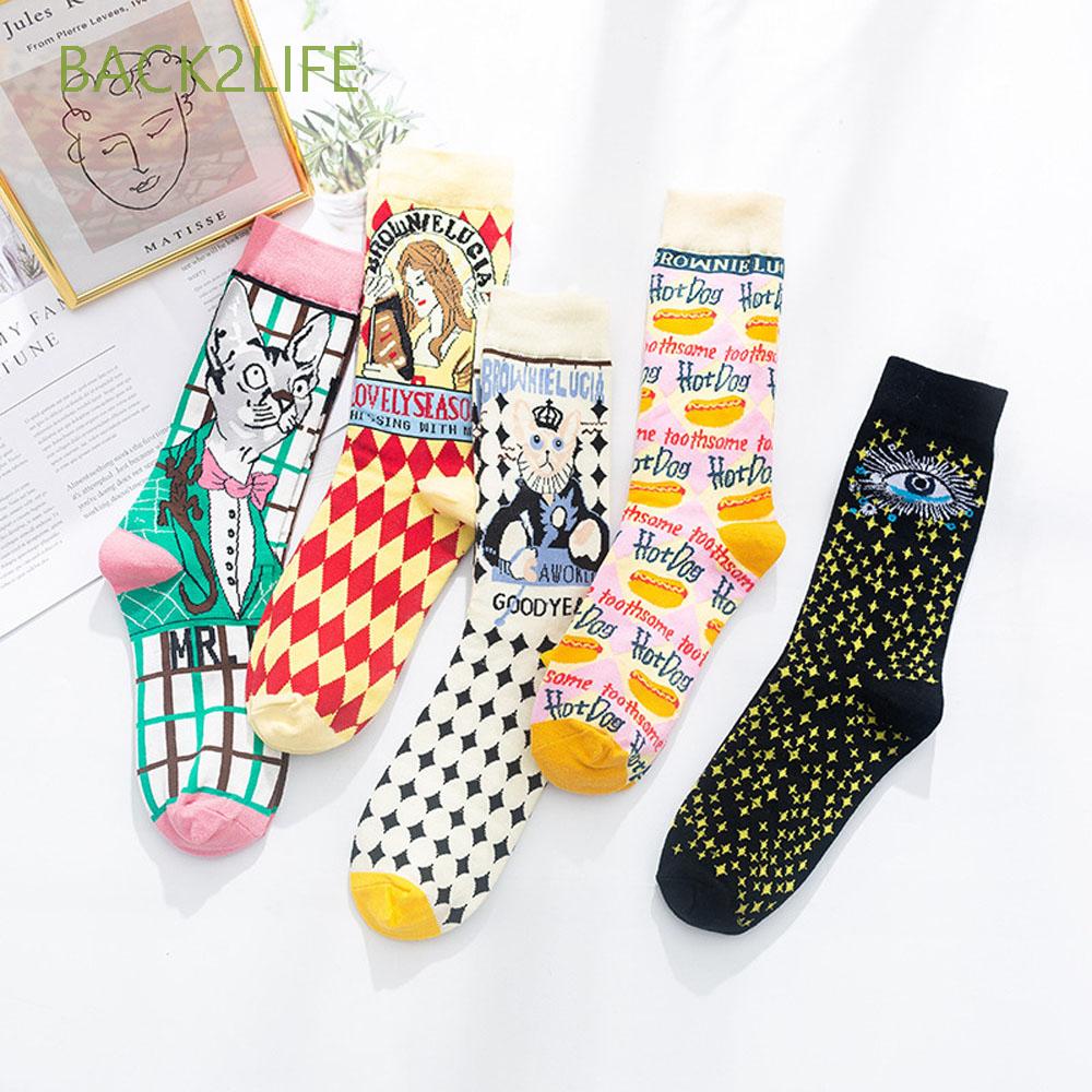 BACK2LIFE Women Socks Plaid Hosiery Female Middle Tube Socks Cotton Socks Streetwear Elastic Fashion Girls Sports Breathable Cartoon | BigBuy360 - bigbuy360.vn