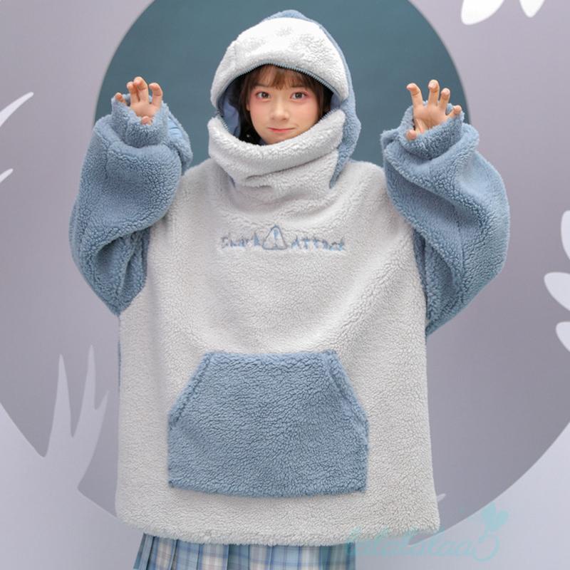 Áo hoodie tay dài in hình cá mập hoạt hình LL5