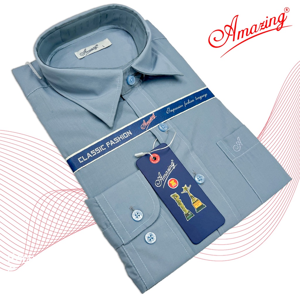 Áo somi nam form rộng trung niên, tay dài, vạt bầu đuôi tôm, thời trang công sở Amazing, có size tới 95kg