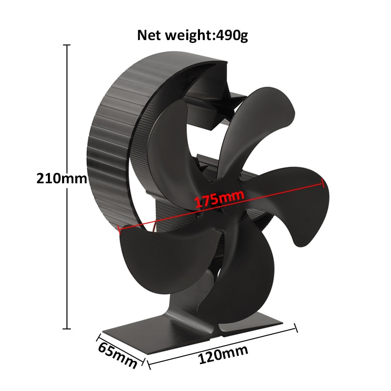 Trang chủ mới Quạt bếp lò sưởi Màu đen 5 cánh Quạt hỗ trợ nhiệt Yên tĩnh Phân phối nhiệt hiệu quả cho Lò đốt gỗ Lò sưởi mùa đông