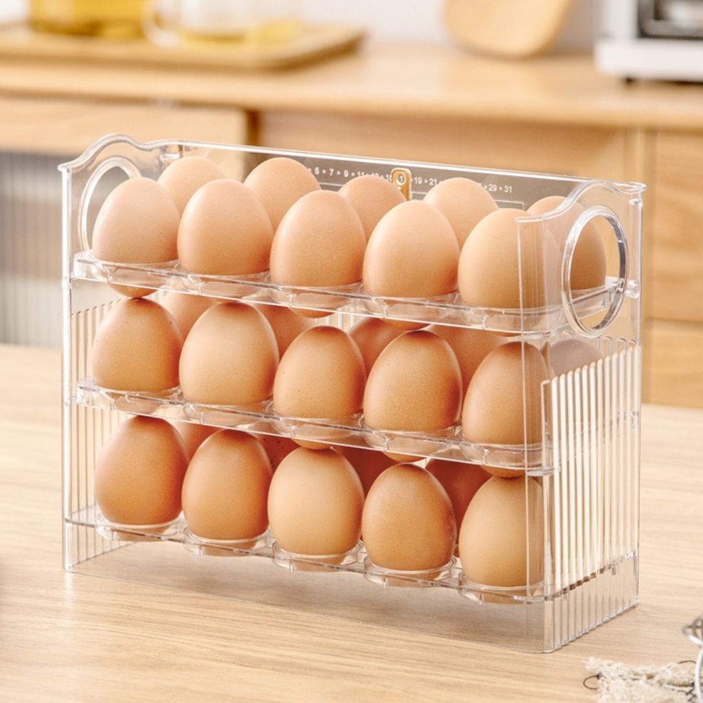 Hộp đựng trứng khay đựng trứng tủ lạnh 3 ngăn 30 quả nhỏ gọn khay bật tự động EC Life 0517