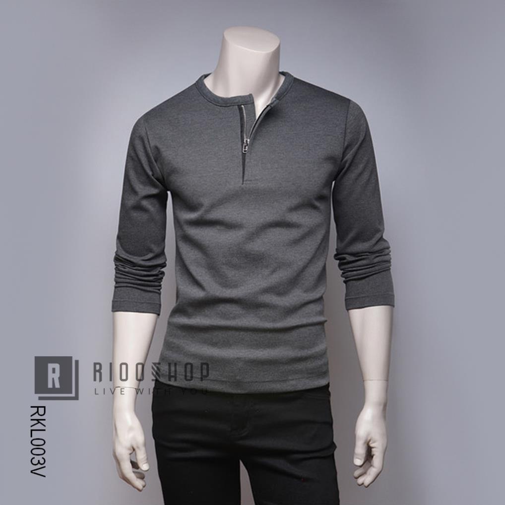 Áo thun nam tay dài hàn quốc cổ dây kéo cao cấp RKL003- áo phông nam dài tay đẹp Riooshop !