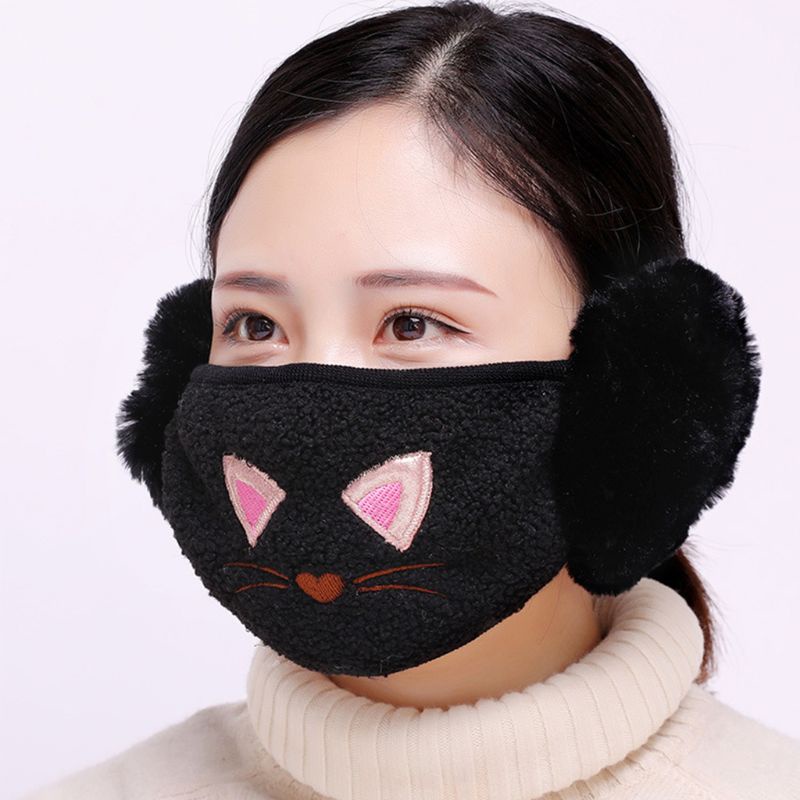 Bông Chụp Tai Chống Gió Bằng Vải Cotton Thêu Họa Tiết Hoạt Hình Dễ Thương