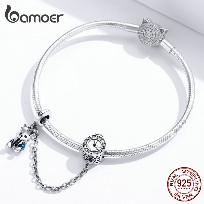 BAMOER Vòng Tay Charm Mặt Hình Thỏ Và Đồng Hồ Bằng Bạc 925 Thật SCC1443