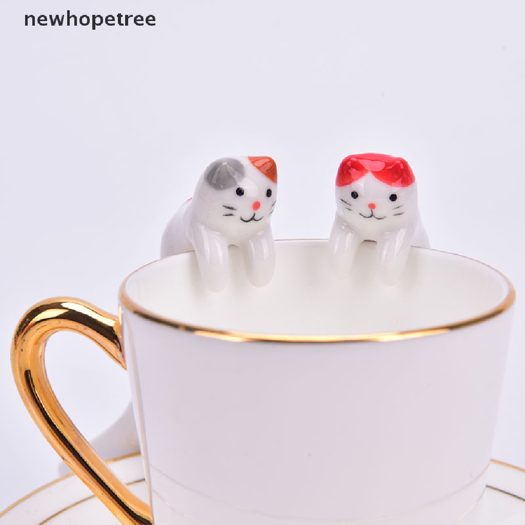 newhopetree 1x Ceramic Cartoon Cute Cat Animal Spoons Hanging Coffee Cutlery Dessert Tool OIK