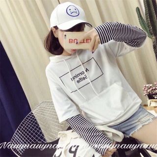 Áo hoodie nỉ kiểu phối tay sọc