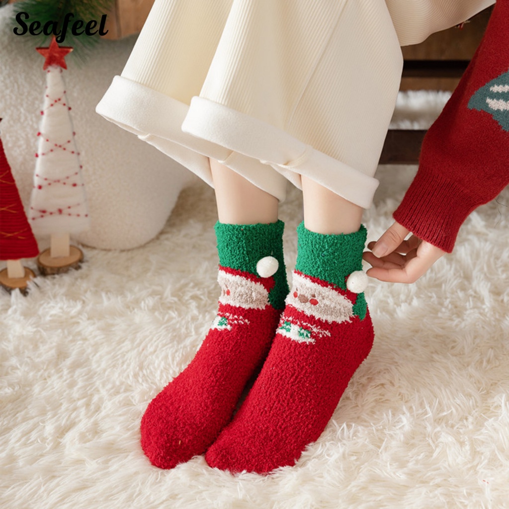 seafeel_ 1 Set Christmas Mid Tube Socks Elk Anti-shrink Winter Socks Christmas Ball
