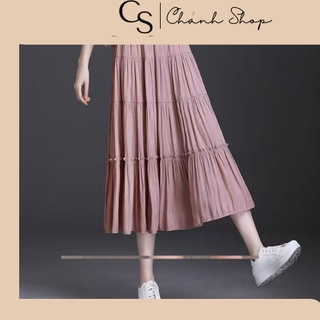 CHân váy dài qua gối cạp chun