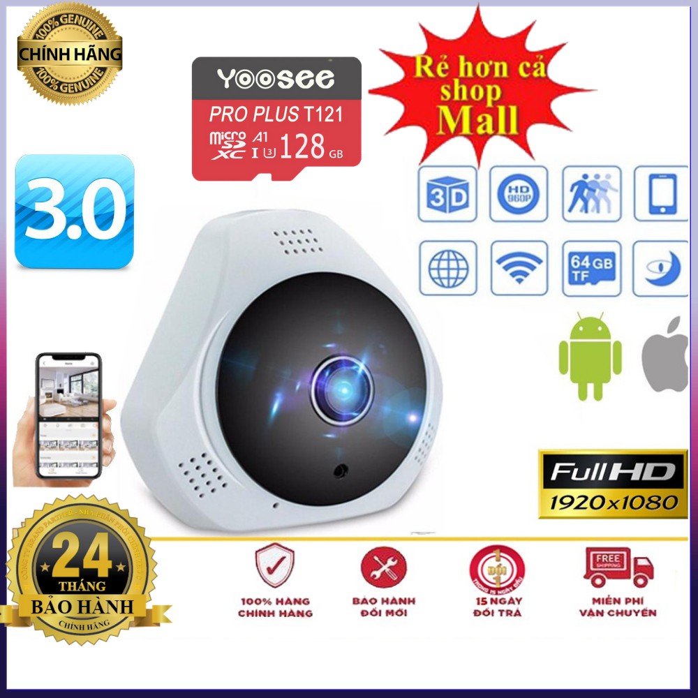 CAMERA wifi ip yoosee Giám Sát Mini Ốp Trần siêu nhỏ, ốp Tường VR360 bảo hành 5 năm lỗi đổi mới 15 ngày