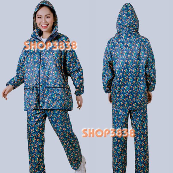 Bộ Quần Áo Mưa Vải Dù Hoa Từ 45-70kg 2 Lớp Khóa Không Thấm Nước Chống Rách