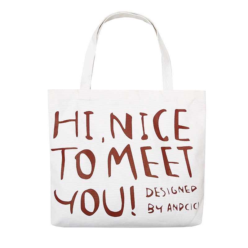 Túi tote vải canvas ulzzang unisex đi học đi làm có khoá miệng, có ngăn phụ in chữ  HI,NICE màu be