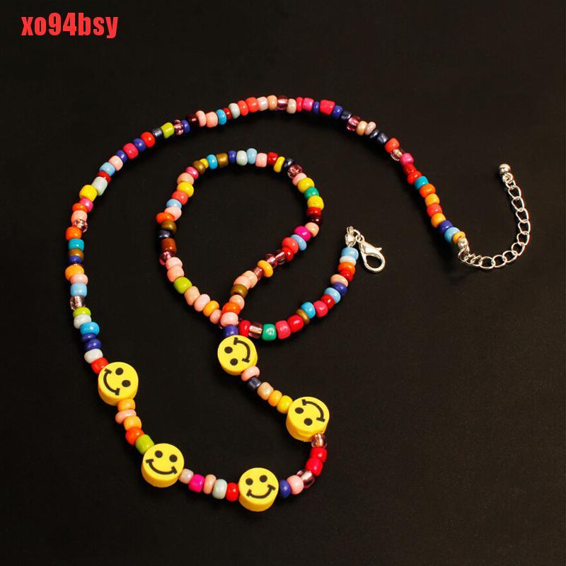 [xo94bsy]Bohemia Colorful Beads Smile Face Choker Necklace Clavicle Summer Jewelry Gift