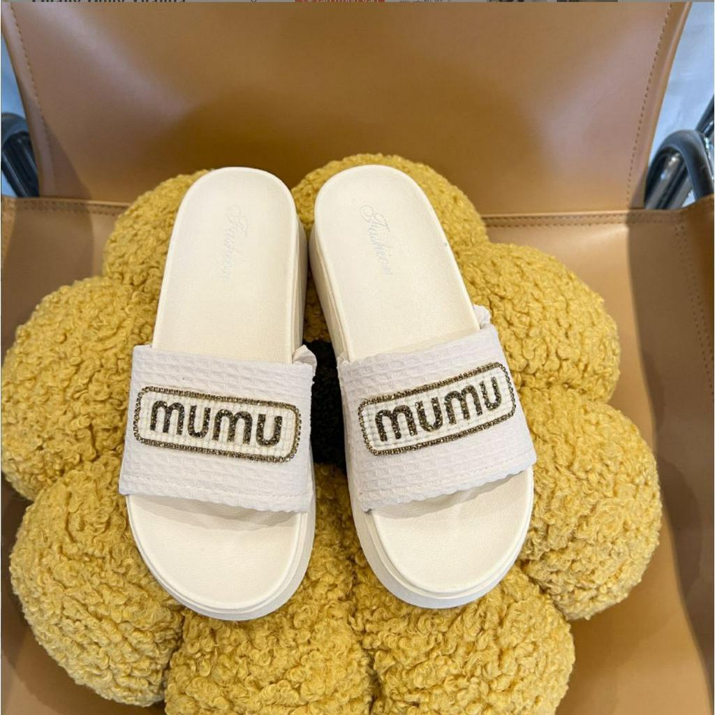 (HCM) Dép Thời Trang Nữ Đế Cao MUMU Quai Vải Đính Cườm Phong Cách Hàn quốc