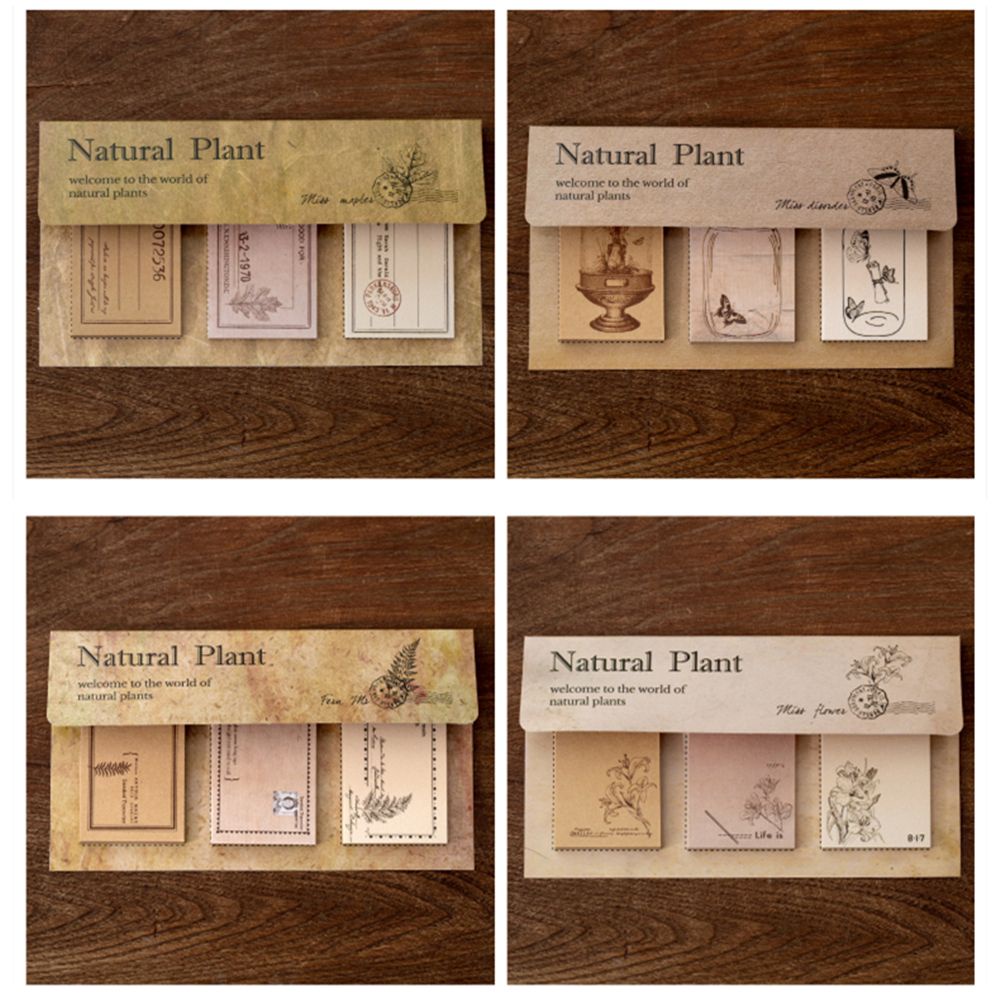 Bộ 60 tờ giấy dán ghi chú bằng chất liệu thực vật tự nhiên phong cách cổ điển có thể dùng để tự viết nhật ký lưu niệm