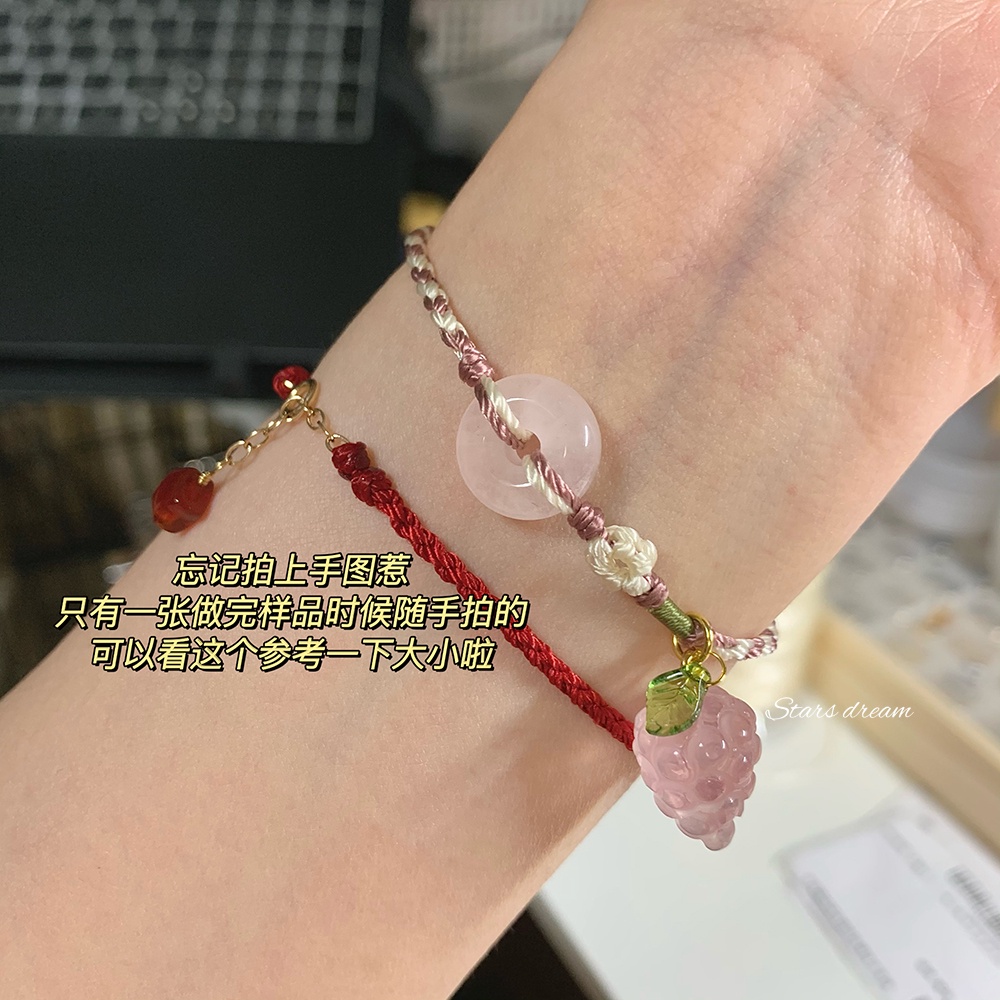 [Hàng Mới] Vòng Đeo Tay Dây Bện Đính Pha Lê Màu Hồng Nho Tươi Trẻ Dành Cho Nữ