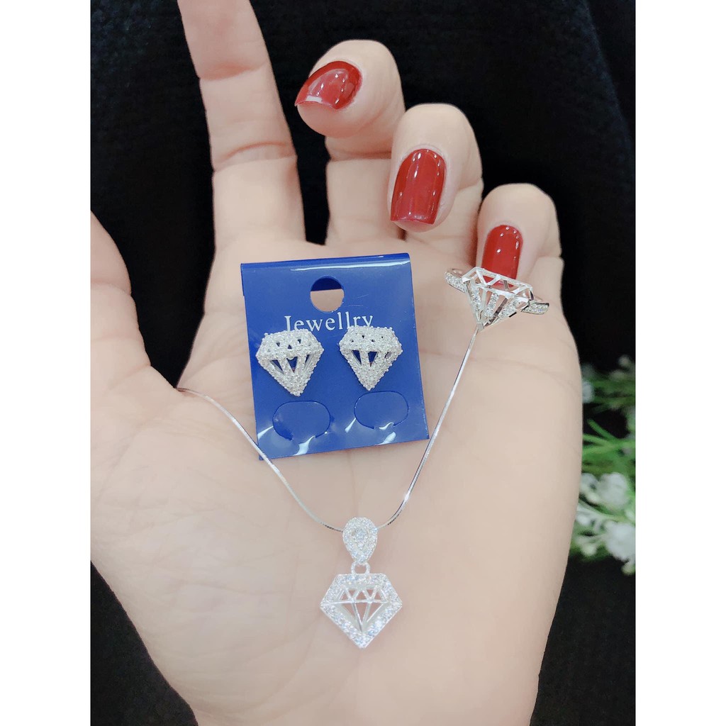 ( ẢNH THẬT)BỘ TRANG SỨC BẠC KIM CƯƠNG XINH LUNG LINH HƠN TUSEDAY