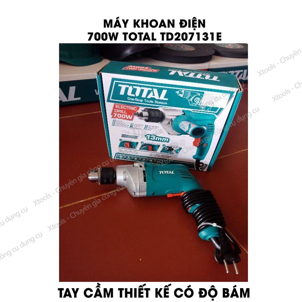 Máy khoan cầm tay TOTAL TD207131E công suất 700w, tốc độ 1200rpm; đầu khoan  1.5-13mm, khả năng khoan sắt 13mm - khoan g