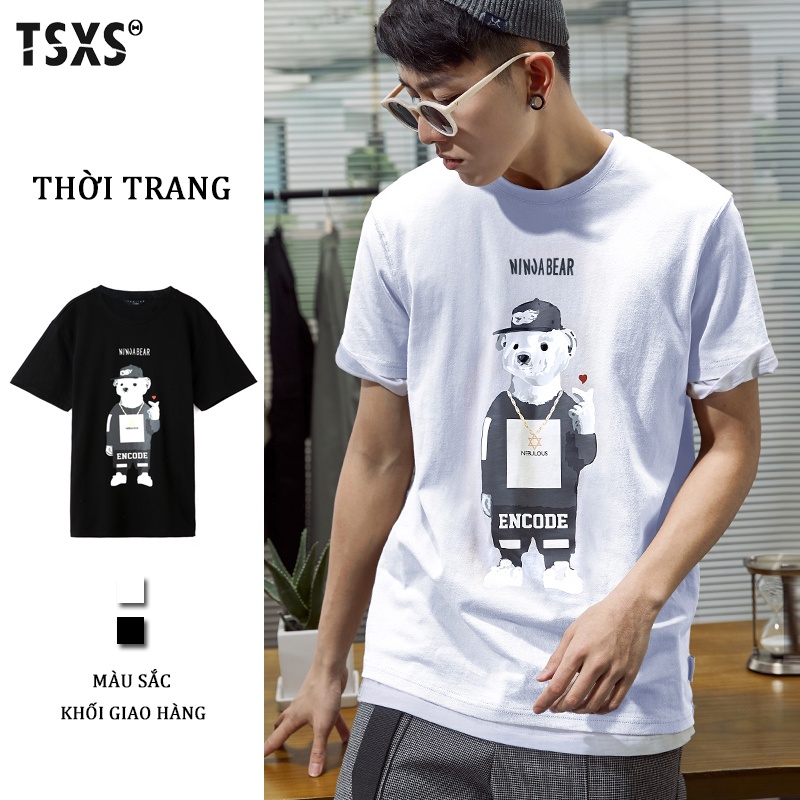 【Quảng châu】Áo Thun nam nữ,áo tay lỡ Unisex in Gấu Robo, áo phông vải cotton co dãn 4 chiều thấm hút mồ hôi - Tsxs