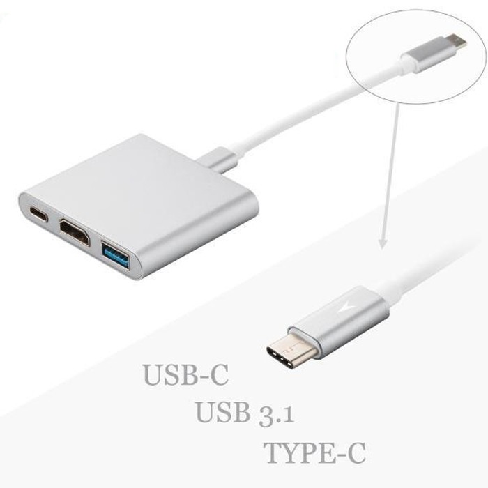 Cáp 3 in 1 chuyển đổi typeC sang HDMI/ USB/ TypeC VS - hỗ trợ chất lượng 4K (Xám)